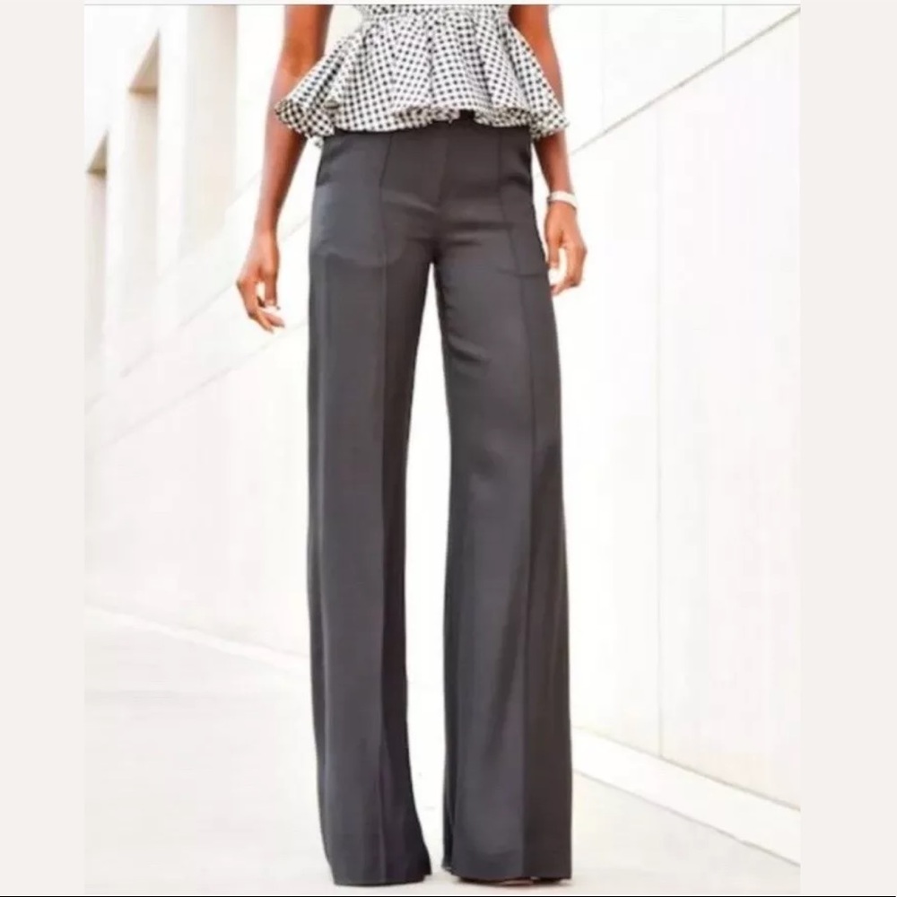 NWT Laila Azhar Wool Dark Gray Wide-Leg Pants